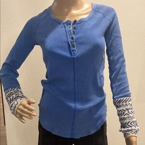 Free People Blue Henley Women's Top